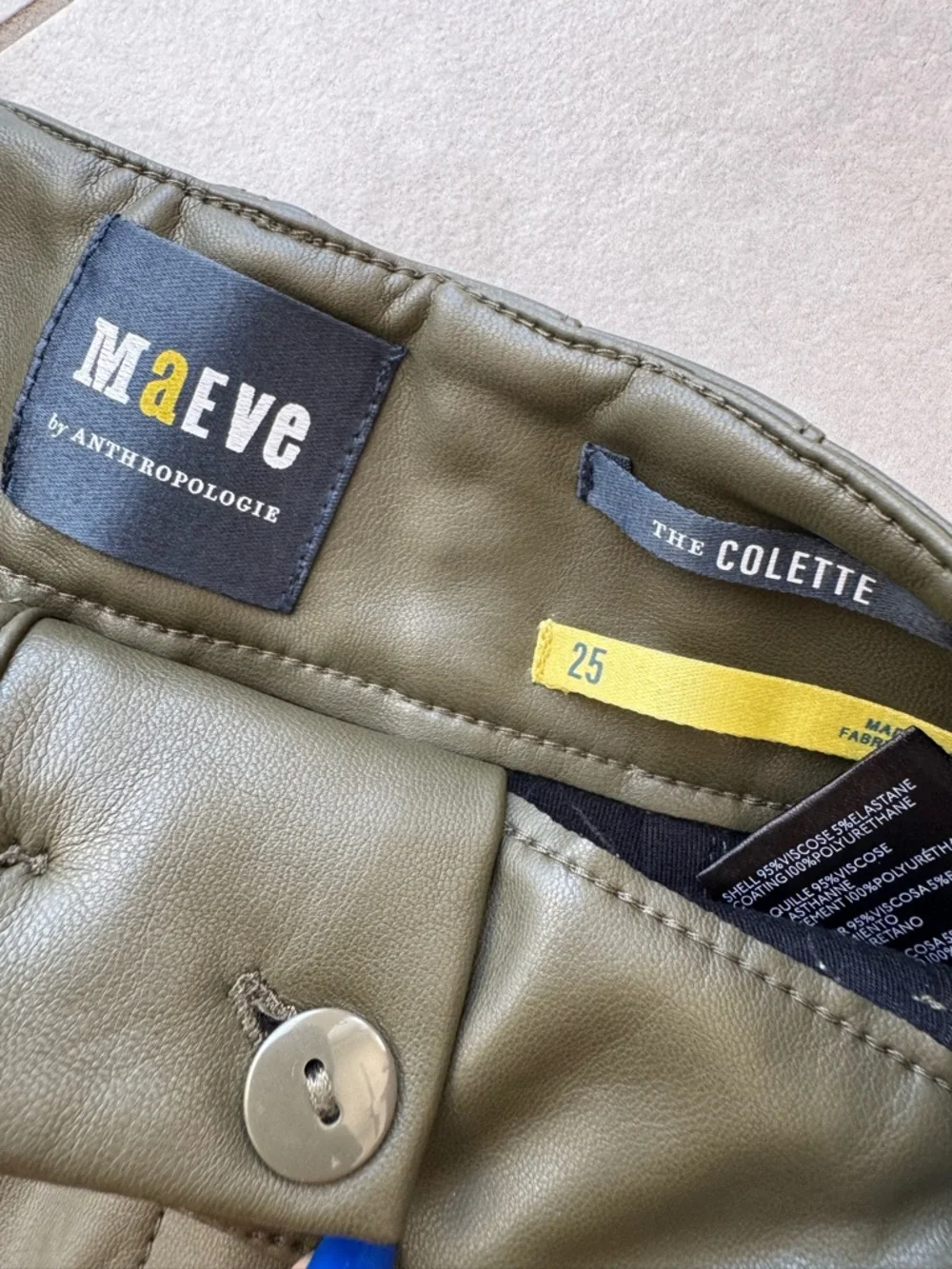 Nwot Maeve olive faux leather colette pants sz 25 - Picture 8 of 8